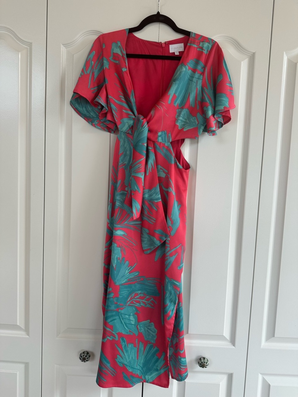 Floral Wrap Midi Dress in Coral and Teal